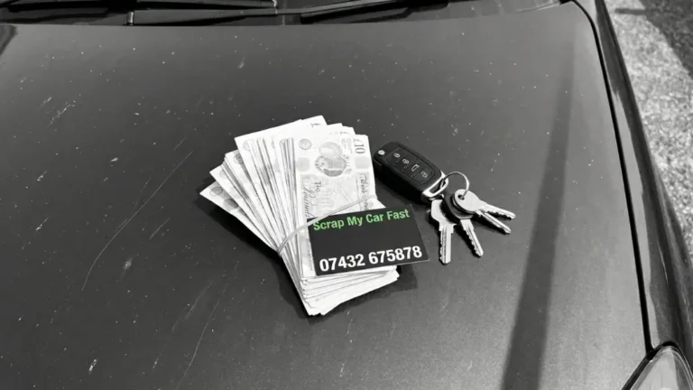 Cash and car keys on a car bonnet showing scrap car payout value in Manchester