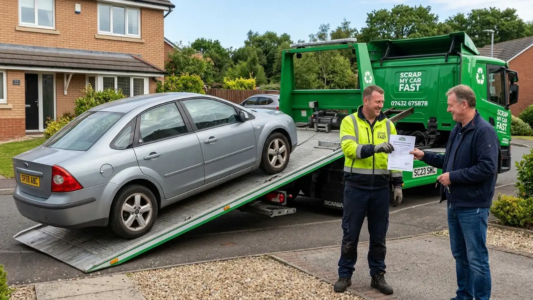Car loaded onto collection truck