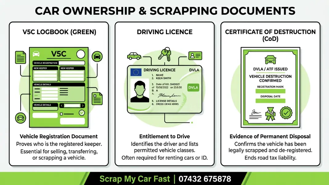 Infographic showing three documents