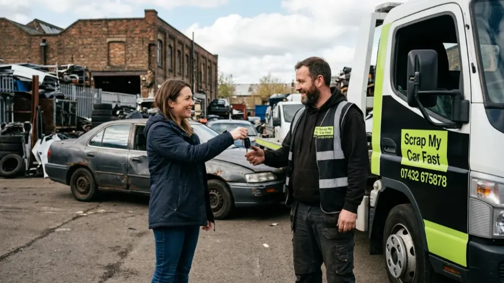 Handing over car keys for scrap car collection in Manchester without a V5 logbook