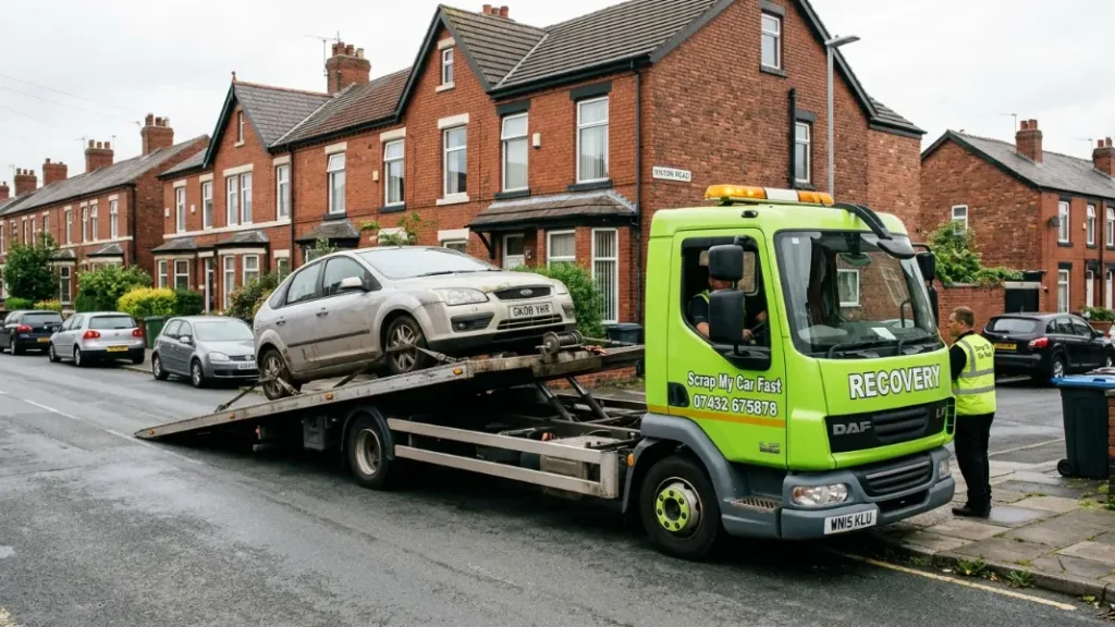 Non-running vehicles are collected by flatbed across all ten Greater Manchester boroughs.
