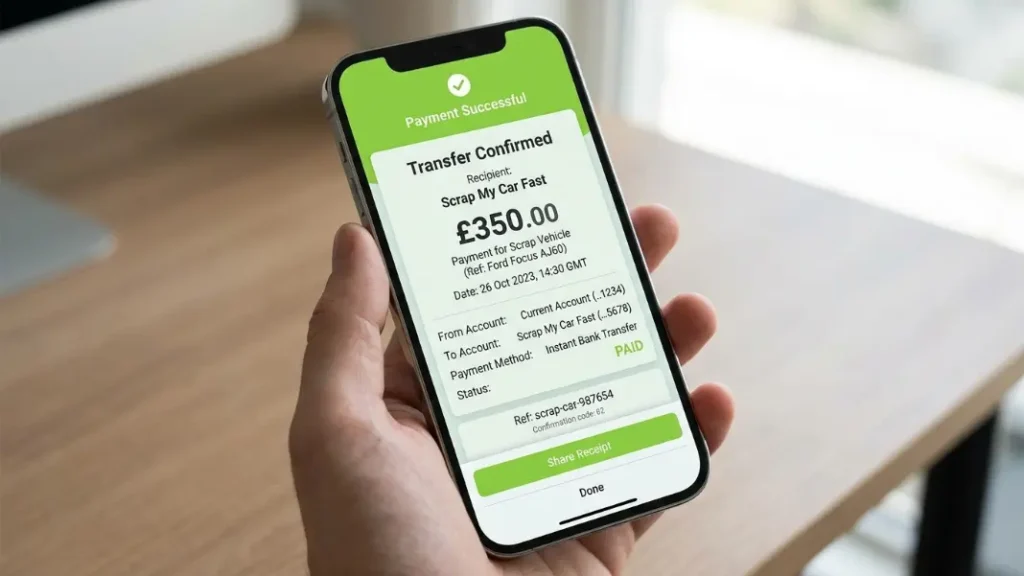 Bank transfer payment for scrap car collection