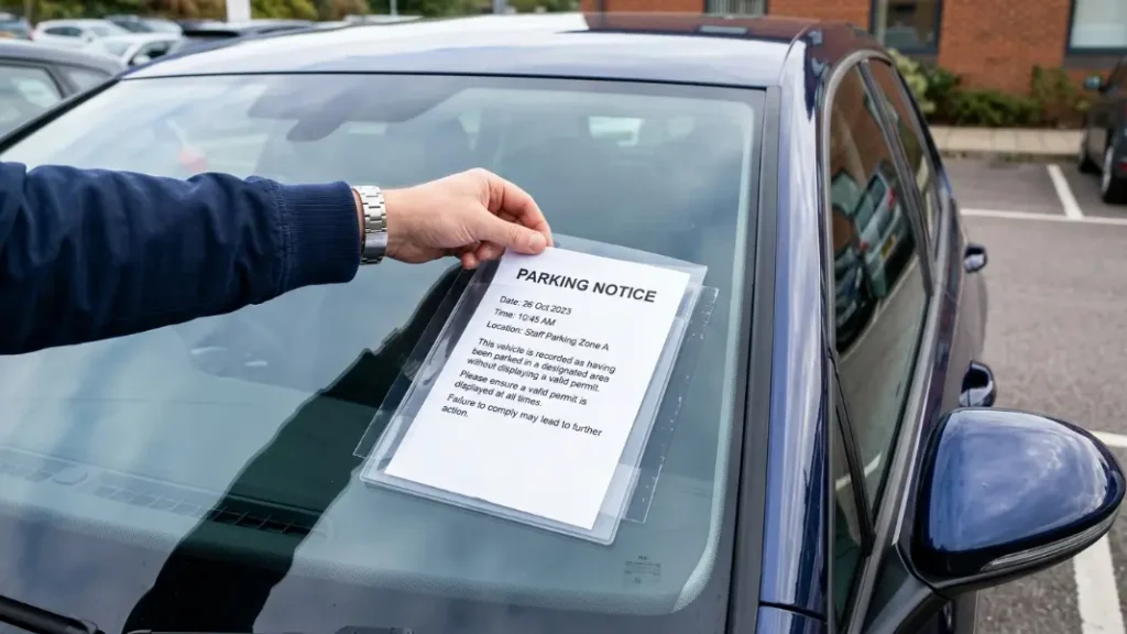 Formal notice placed on abandoned vehicle windscreen