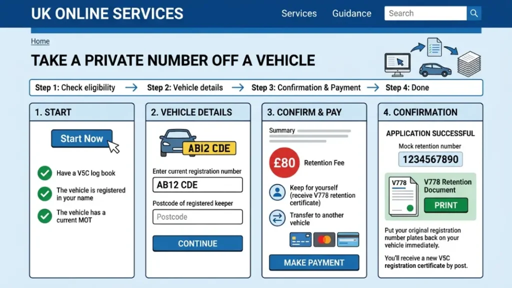 DVLA online process for taking a private number plate off a vehicle