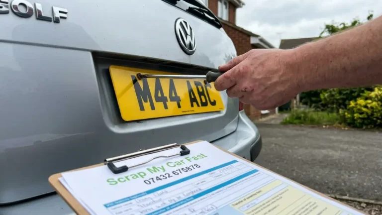 Removing a private number plate from a car before scrapping it in the UK