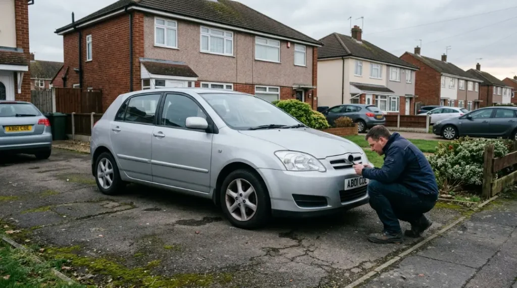 A Vauxhall Astra on a driveway being assessed for a scrap car quote
