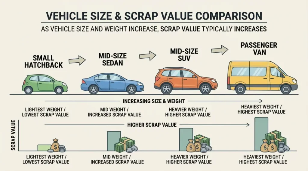 Comparing scrap values across small car, SUV and van weight categories