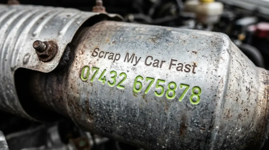 Serial number stamped on a catalytic converter casing used to check its scrap value