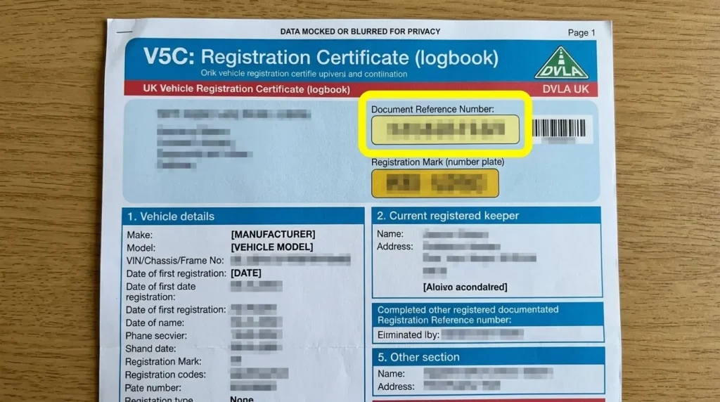 Where to find the 11-digit reference number on a V5C logbook to SORN a car