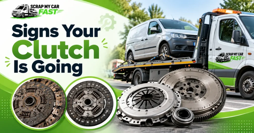 Car with a failed clutch being collected for scrap in Greater Manchester