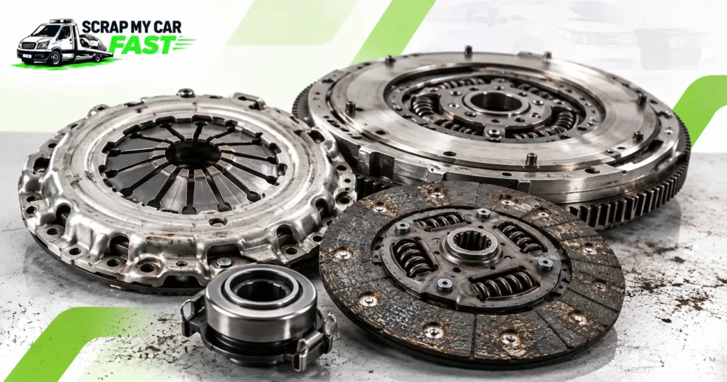 Clutch kit and dual-mass flywheel, the parts in a typical clutch replacement