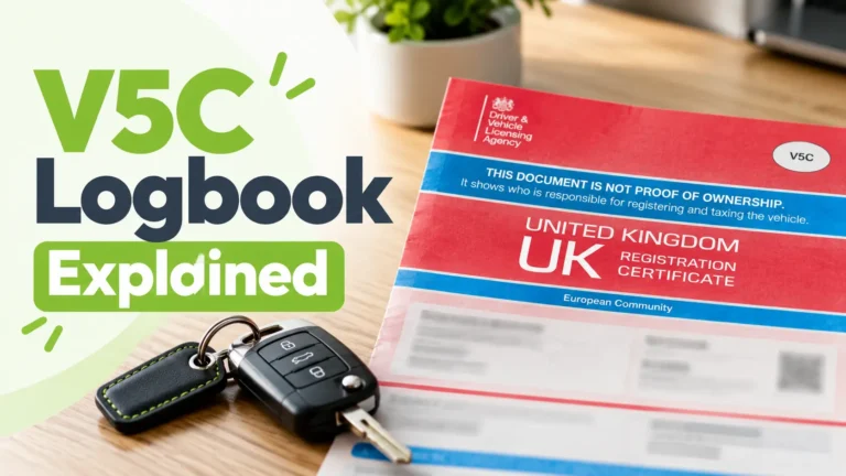 V5C logbook explained, red DVLA vehicle registration certificate with car keys